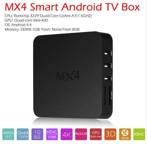 MX4 TV Box RK3229 Android 4.4 Quad-core 2.4GHz WiFi Android TV Box Bluetooth 2.1 1GB 8GB Smart Media Player Android TV Box
