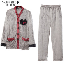 Song Riel autumn and winter flannel pajamas cartoon casual men and women couple home service package