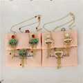 Flower Gem Tassel Necklace Earrings Sets Jewelry For Women Top Quality Vintage Elegant Luxury