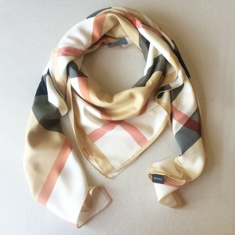 130x130 Women Silk Square Scarf Big Size Twilly Checkered Bandana font b Tartan b font Foulard