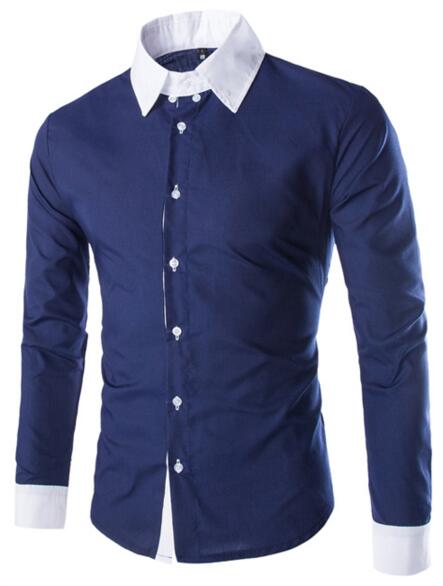2016 Hommes De Mode Solide Chemise À Manches Longues Coutures Conception Loisirs Mince Chemise À Manches
