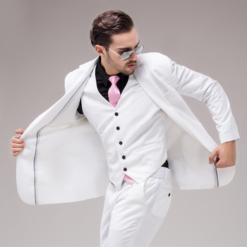 Красочные роскошный мужской белые костюмы куртка брюки вечернее платье мужчины комплект свадебные костюмы жениха смокинги ( куртка + брюки + жилет )