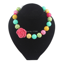 2Pcs Lovely Pastel Toddler Kids Chunky Bubblegum Necklace Baby Girl Easter Rose Flower Necklace Jewelry Party