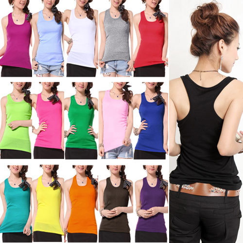 2x  HK Free Shipping Wholesale 2013 New Fashion Women's Pure Solid Color Cotton Cami Vest T-Shirts Tops Sleeveless 16 Colors