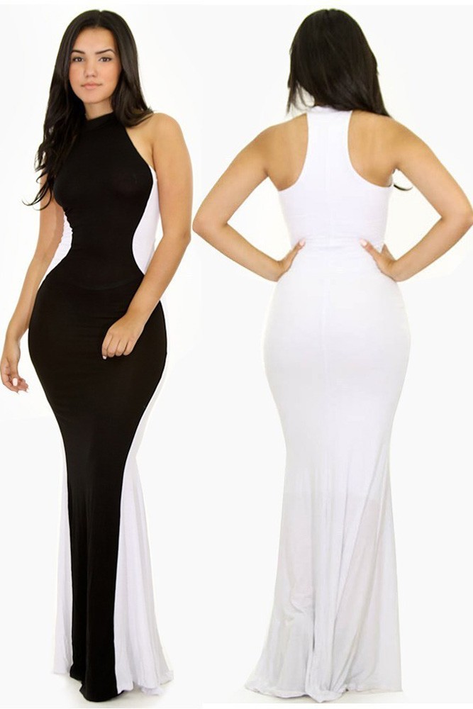 Black-White-Swerve-Halter-Maxi-Evening-Dress-LC6521-2