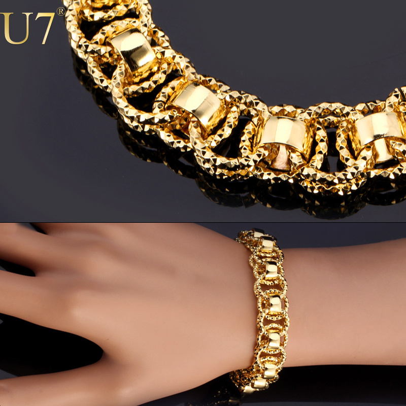 Scarab Bracelet Promotion For Promotional On U7 Chain Bracelet With Trendy Gold Plated 21cm Unique Round Link Bracelets Men Jewelry H489