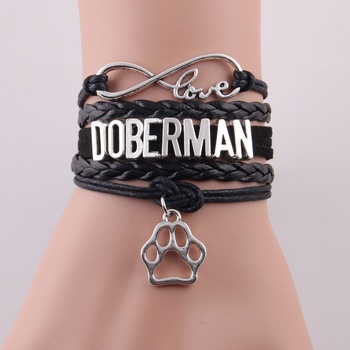 New Fashion DOBERMAN bracelet rope leather pet paw charm bracelets & bangles for women men jewelry dog theme drop shipping
