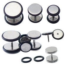 wholesale Free Shipping 20pcs/lot stainless steel with silicone rubber fake ear plug earrings fake ear plug jewelry