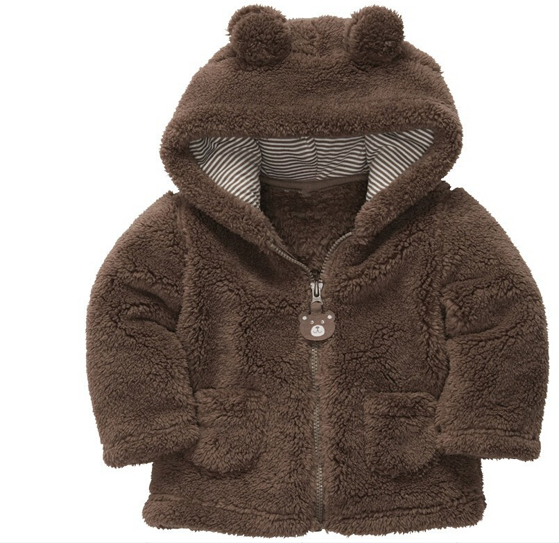 2014 spring autumn Coral velvet baby jacket coat long sleeved hooded infant boy girl carter thick