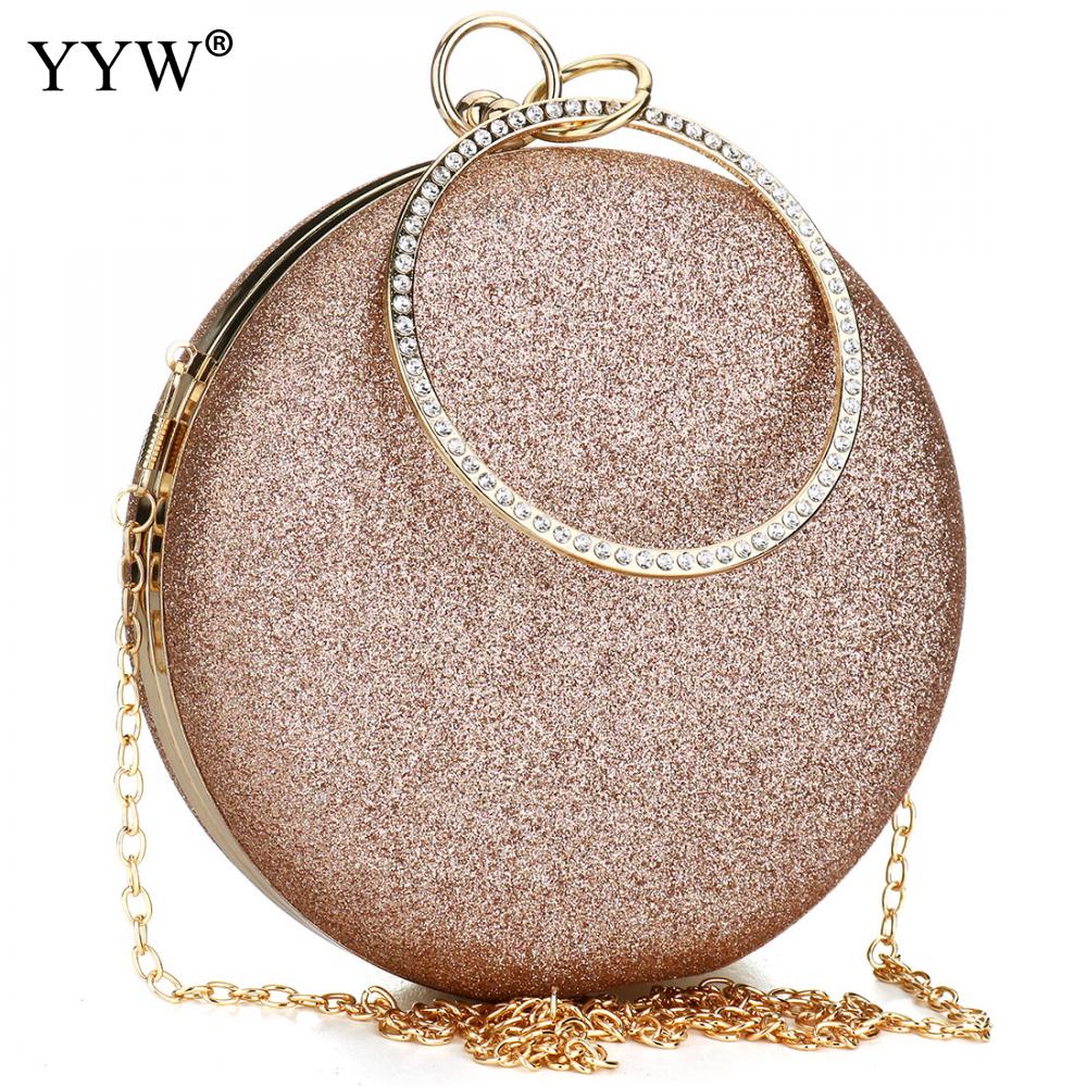 Clutch Rose Gold Gillter Handbag Wedding Evening Women Clutch Round Bag