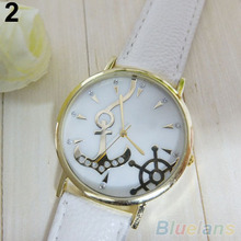Mujeres hombres de ancla Unisex de cuero de imitación Band cuarzo analógico Casual relojes de pulsera 2LSB