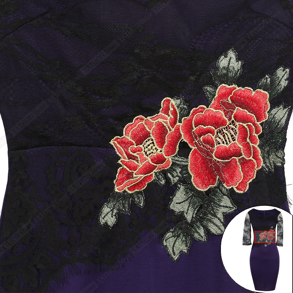 9 YATHON Plus size 5XL Embroidered Lace Bodycon Dresses For Womens Floral Pattern Hollow Out Pin Up Business Work Office Casual Sheath Pencil Special Occasion Pro