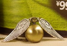 Necklace Pendant Bronze golden Shell wing Chain Antique women men boy girl lady new Pocket Watch harry potter y026