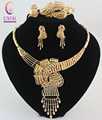 Top Quality Luxury Wedding Bridal Luxury Gold Plated Crystal African Tassel Crystal Statement Necklace Jewelry Party