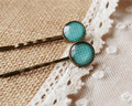 Fashion Blue White Polka Dots Glass Cabochon Hairpins for Girls Women Simple Copper Hair Accessory Handmade