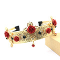 2016 new baroque wind vintage cross hair band bride crown red flower wide headband Trendy Hair