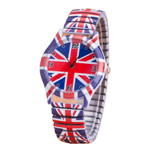 New Dream Fashion Watch Women Men Casual Elastic Steel Strap Quartz Watch Ladies English Flag Alloy Analog Wristwatch Elegant