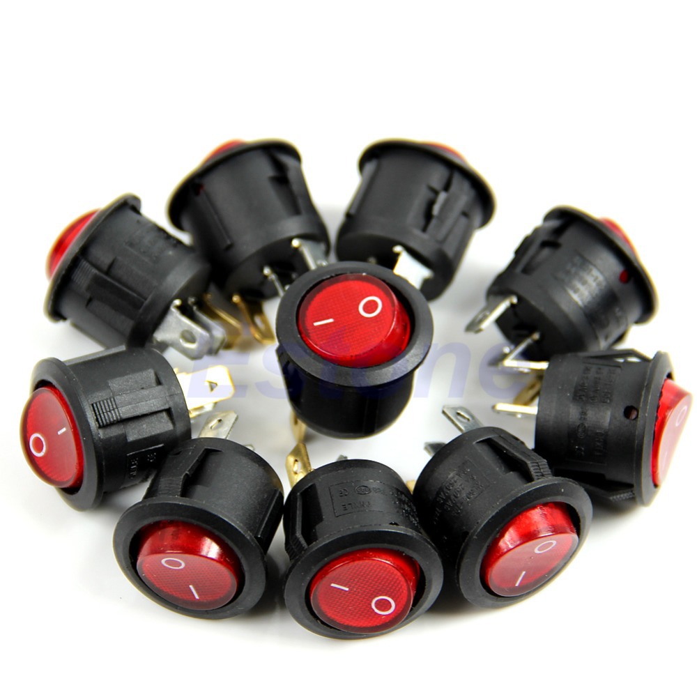 Free Shipping AC 6A/250V Red Light ON-OFF SPST Round Button Dot Boat Car Auto Rocker Switch