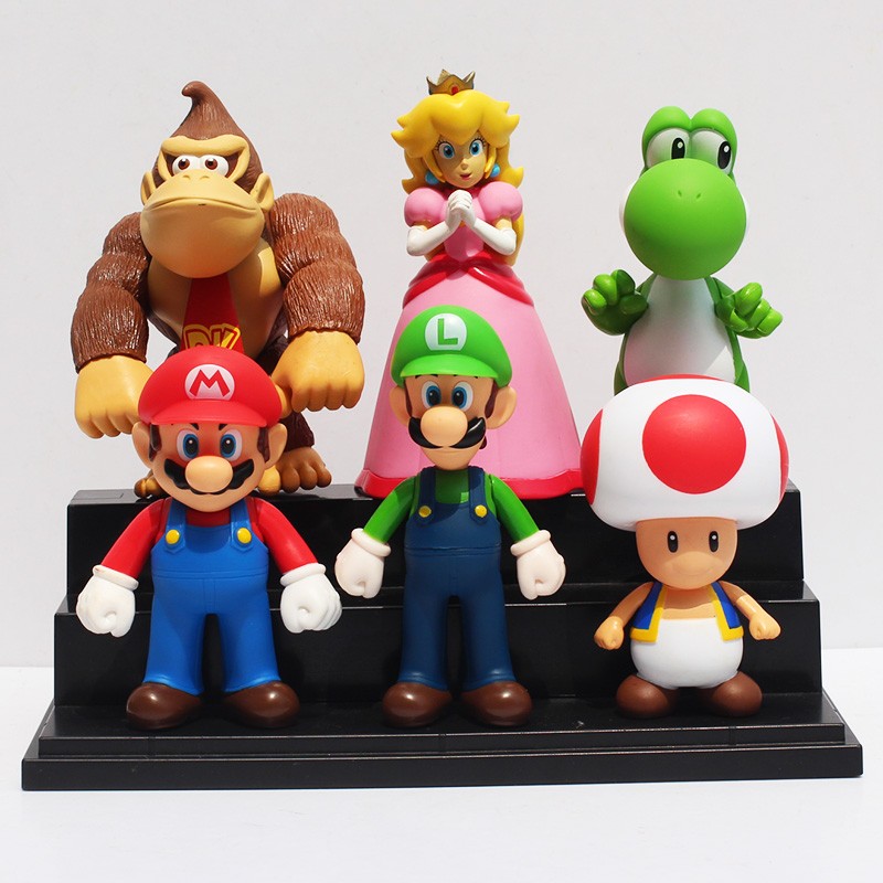 6pc super mario bros peach toad mario luigi yoshi donkey kong action figure toys