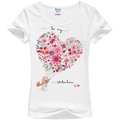 Flowers hearts printed T shirt of a woman Women s fashion T shirt girl summer little