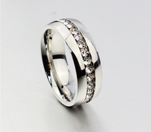 classic 6mm 18K white gold Plated CZ diamond rings Wedding Band stainless steel lovers Ring for