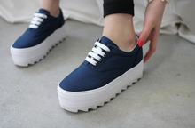 Low platform canvas shoes spring casual lacing platform shoes elevator shoes women’s solid color