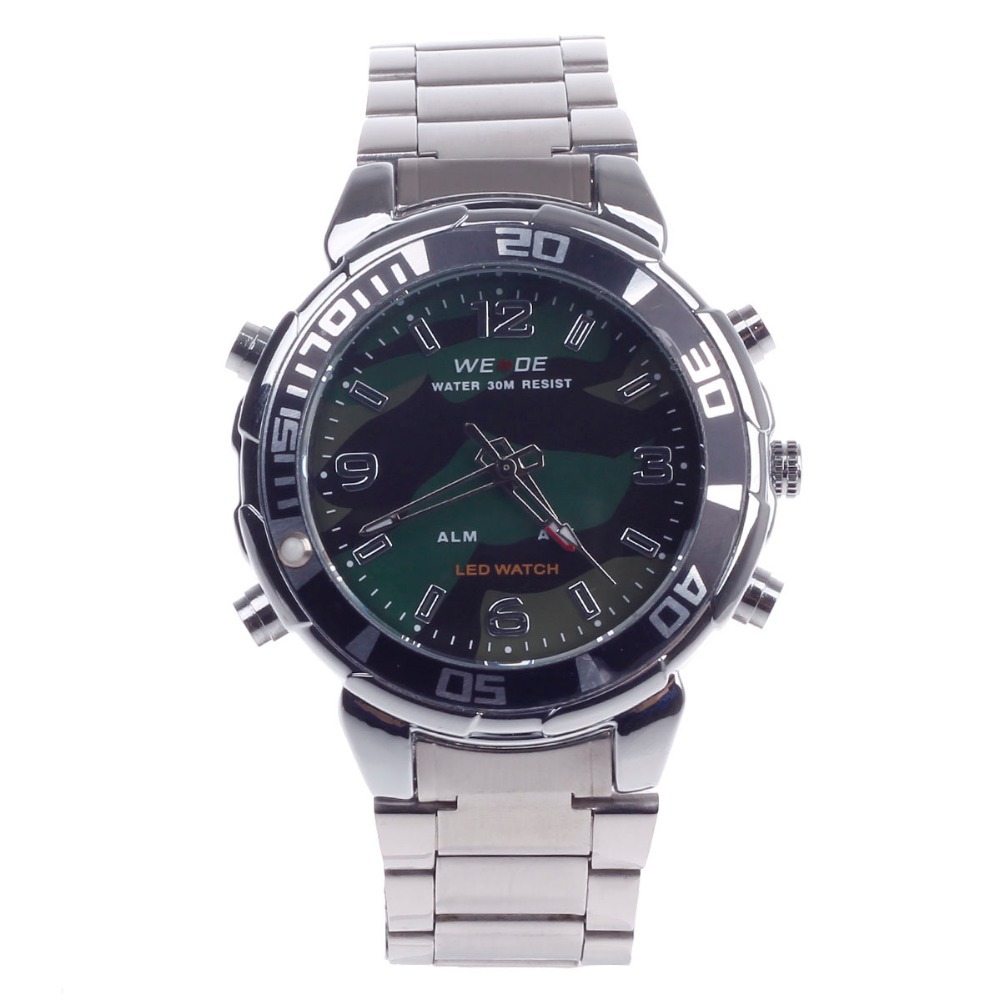 WEIDE WH 843 Quartz LED Electronics Dual Time Display Men s Wrist Watch Silver 1 x