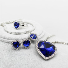 Heart of ocean sapphire jewelry sets women silver plated Crystal rhinestones Necklace Earrings Jewelry wedding accessories 148