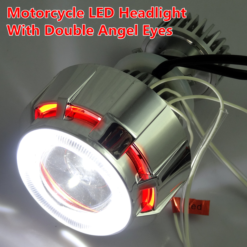2015 New 2200LM 18w hi/lo 2.5''  LED Motorcycle Headlights Projector Lens Double Angel Eyes Headlamps Retrofit Light Full Kit