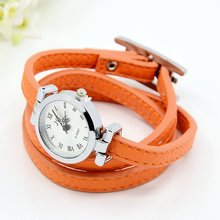 Moda PU Leather Wrap reloj pulseras, con una aleación de la cara del reloj y resultados de la aleación, platino de Metal de color, DarkOrange