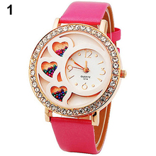 De la mujer moda ronda Dial vestido reloj analógico con cristales y perlas decoración Rhinestone rosa de Color 02MI 2WBU