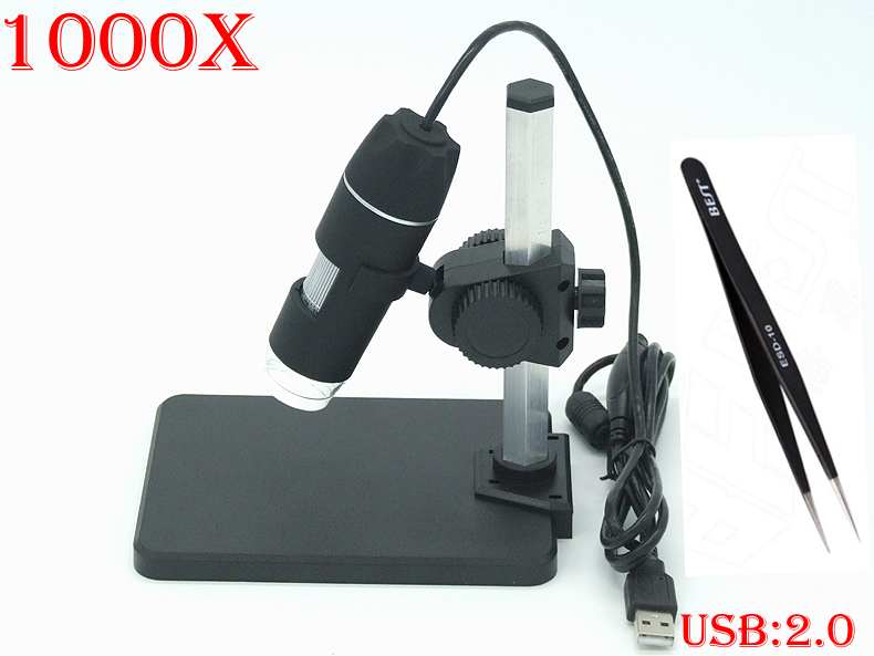 HOT Selling 8LED 2MP Digital USB Microscope 1000X +1 PCS tweezers