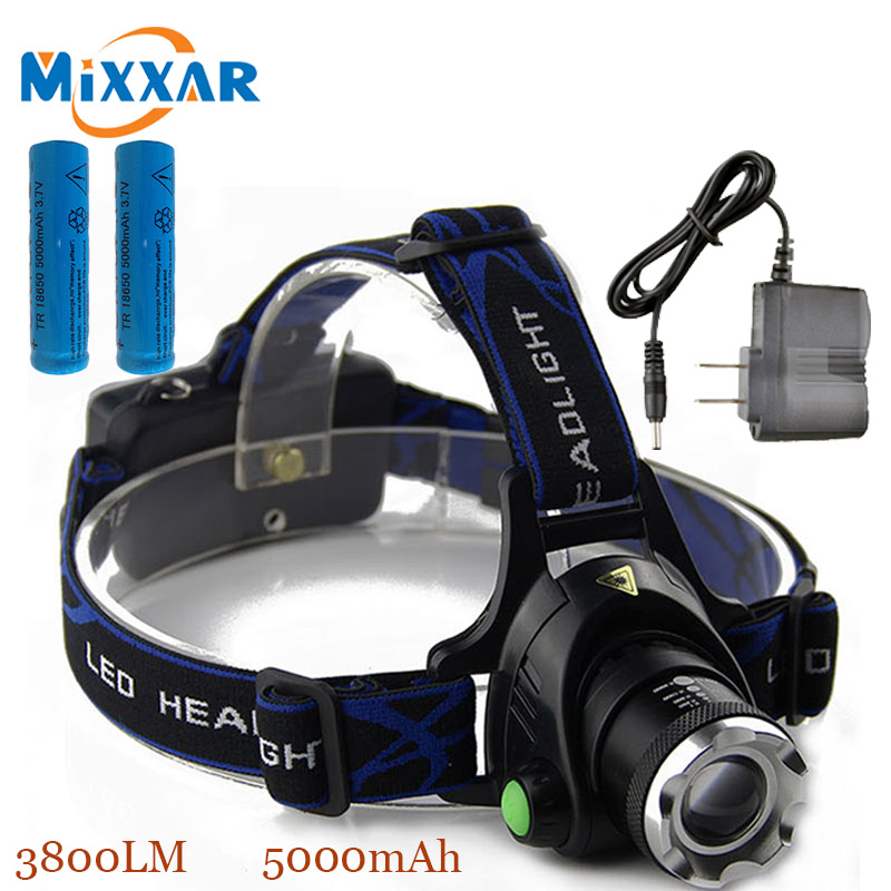 ZK30 Cree XM-L T6 Led Headlamp3800LM Headlight Zoomable Led Head Torch +2*18650 5000mAh Batteries+1* AC Charger