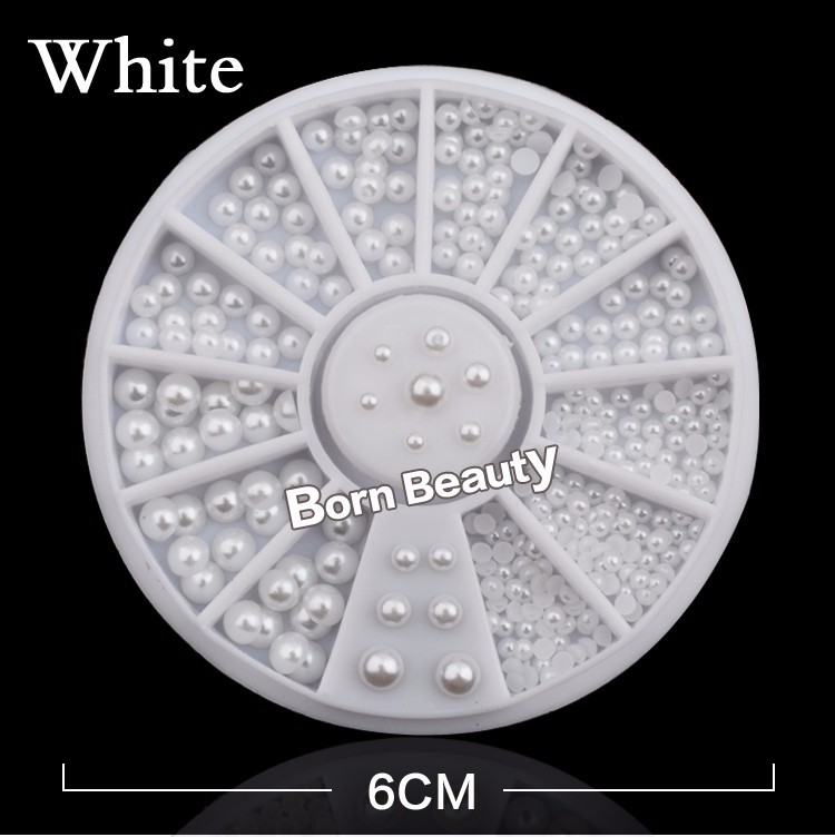 Description Picture 4 of itemMix Sizes White Nail Art Tips Half Pearls 3d Nail Beads Rhinestone Decoration DIY Beauty Salon Manicure Supply