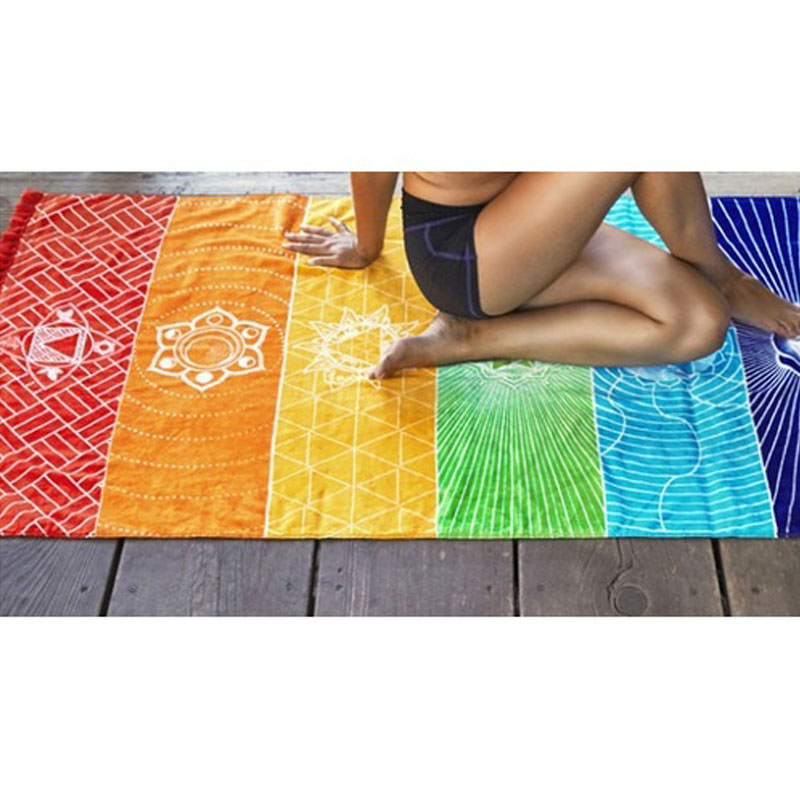 Description Picture 6 of itemPolyester Bohemia Wall Hanging India Mandala Blanket 7Chakra Colored Tapestry Rainbow Stripes Travel Summer Beach Yoga Mat