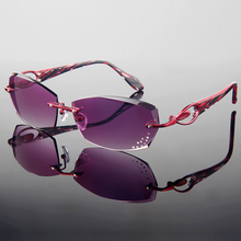 2015 Summer style fashionable trimming rimless women’s Complete prescription sunglasses with Rhinestones on lenses/ Red Frame