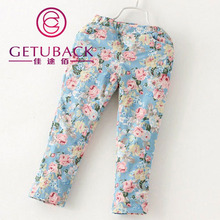 2015 New Girls Floral Jeans Trench Spring Autumn Cotton Washed Jeans Warm Baby Girls Jeans Kids