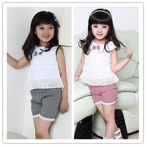 Kids Clothing Set New Summer Lace Children Girl Clothes Set T Shirt And Lattice shorts Pants