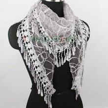 Trend Fashion Elegant Stylish Women s Lace Trim Tassel Shine Line Weave Triangle Mantilla Scarf Shawl