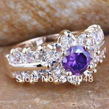 6PCS Round Purple Amethyst Womens Ring Size 7