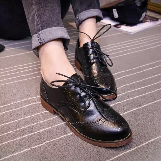 Women's Pu Leather Platform Wingtips Creeper Brogue Oxford Shoes Fashion C Zapat