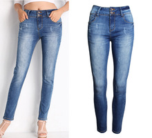 Fashion Wild Middle-waist Frayed Denim Trousers Slim Was Thin Temperament Pencil Pants Feet Pants Free Shipping