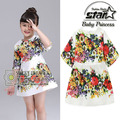 Princess Girls Dress 2016 New Fashion Full Flower Print Children Summer Short Sleeves Cartoon Clothing Kids