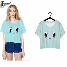 2016 Squirtle Pokemon Costume Punk Harajuku T shirt Women Short Sleeve Crop Top Blusa Summer O-neck T-shirts F963