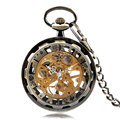 Classic Bronze With Golden Open Face Hand winding Mechanical Pocket Watch Cool Vintage Steampunk Men Women