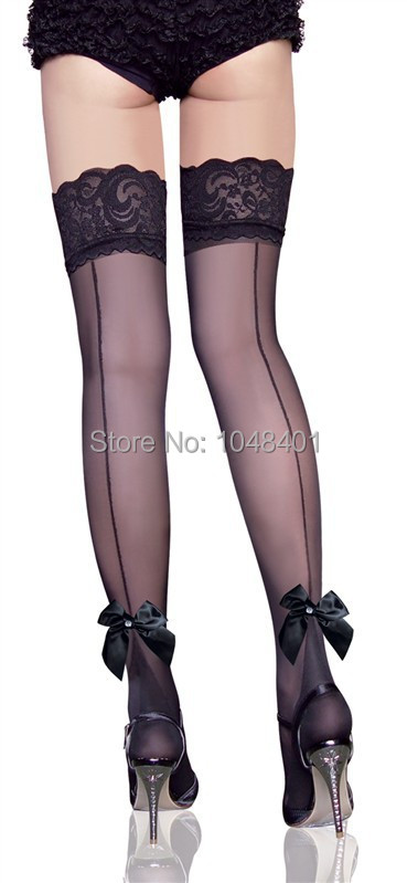 sexy women lace bow stockings thigh high fishnet ...