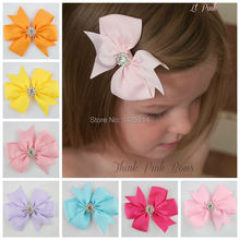 24Pcs/lot Baby Girls ribbon bow with Alligator clips Children Grosgrain with diamond Ribbon bow Barrettes Kid Hair accessories