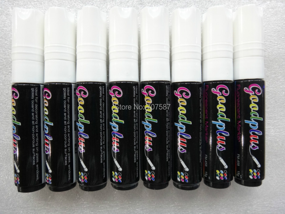 Free shipping 10mm Highlighter Fluorescent Liquid Chalk Marker Pen for LED Writing Board 8pcs