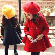new 2015 autumn winter Retro England style Christmas girls woolen coat princess girl outerwear suit 2~7 age kids baby jackets