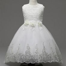 Summer White Lace Tulle Flower Girl Dress Sleeveless Princess Costume Girls Trailing Dress for Wedding Party Dresses Robe Fille
